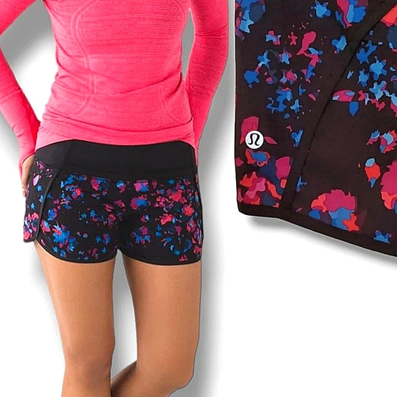 Lululemon Run Times 4 Activewear Colorful Running Shorts Dandy Digie Black 8